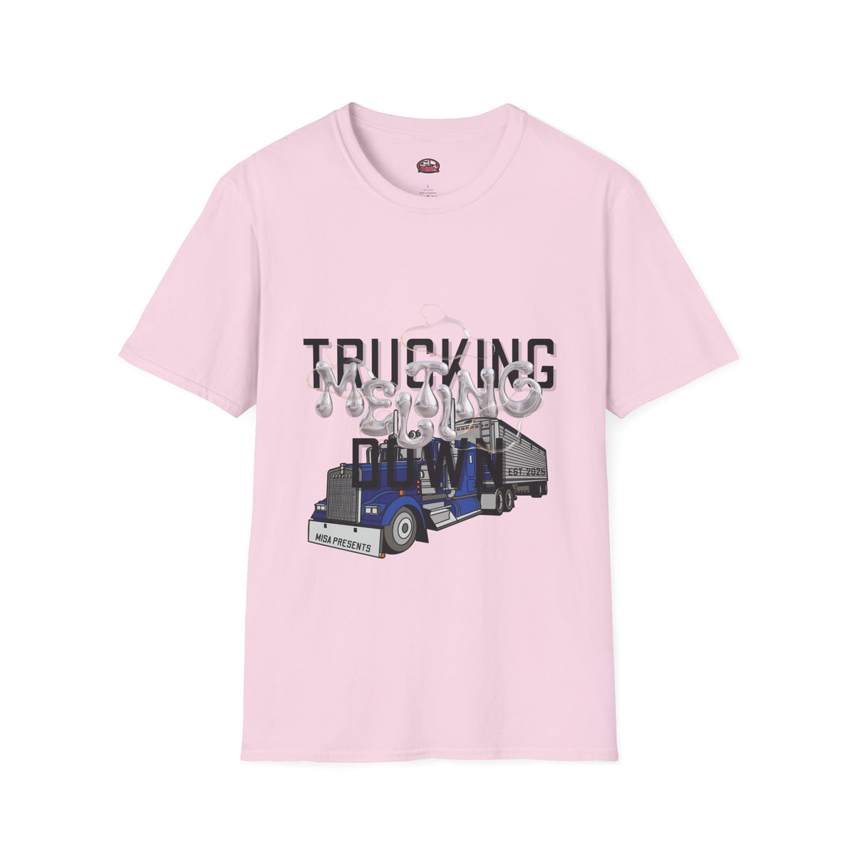 Unisex Heather Navy T-Shirt from Printify's Trucking Melting Down collection, featuring freight broker and trucker-themed design.
