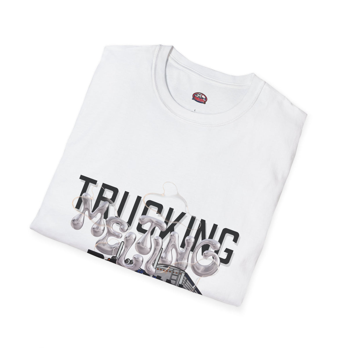Heather navy unisex T-shirt from Printify's Trucking Melting Down collection, designed for freight brokers and truckers.