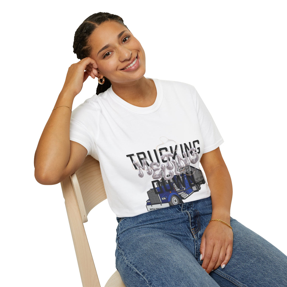Heather navy unisex trucking T-shirt from Printify's Melting Down collection, designed for freight brokers and truckers.