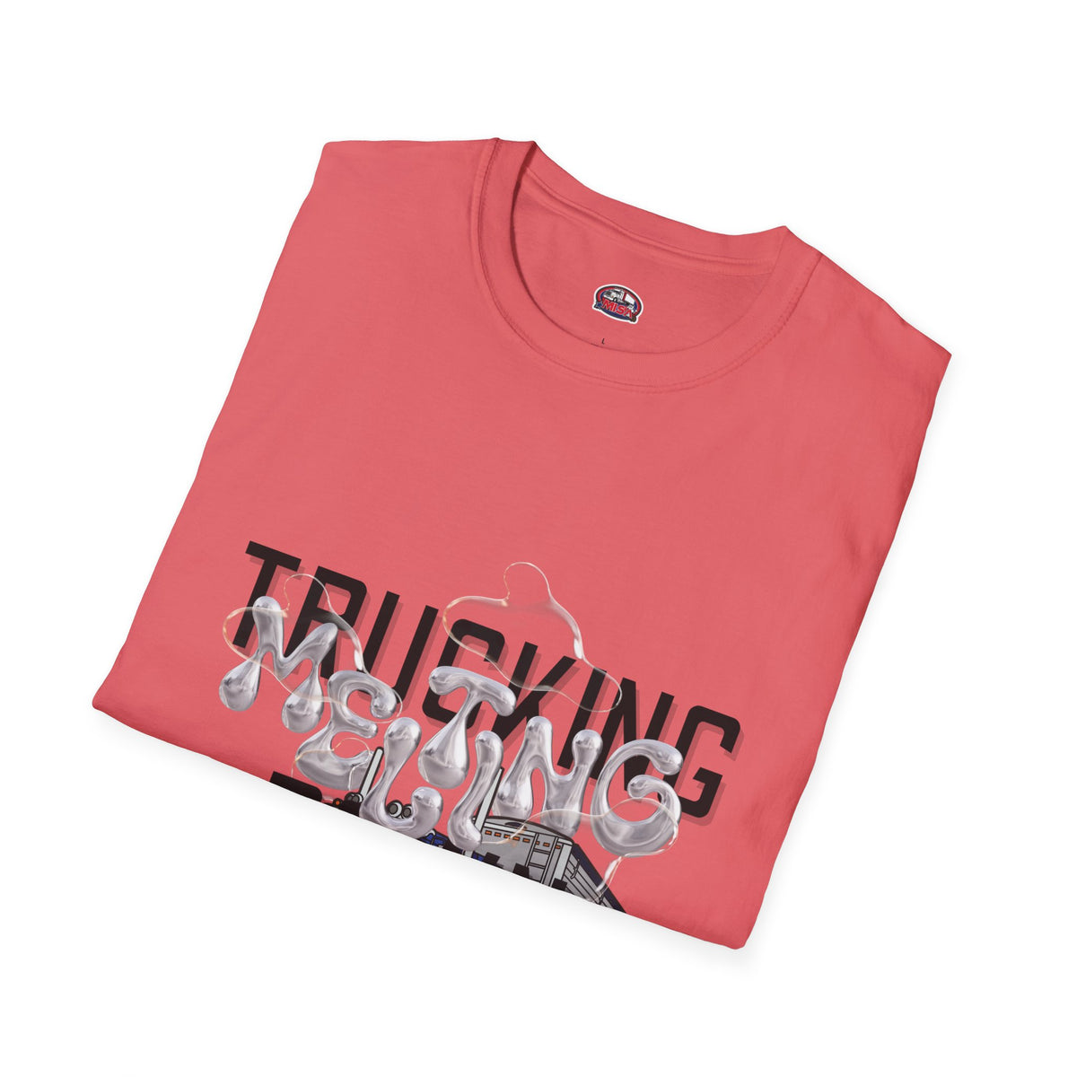 Heather navy unisex trucking T-shirt from Printify's Melting Down collection, designed for freight brokers and truckers.