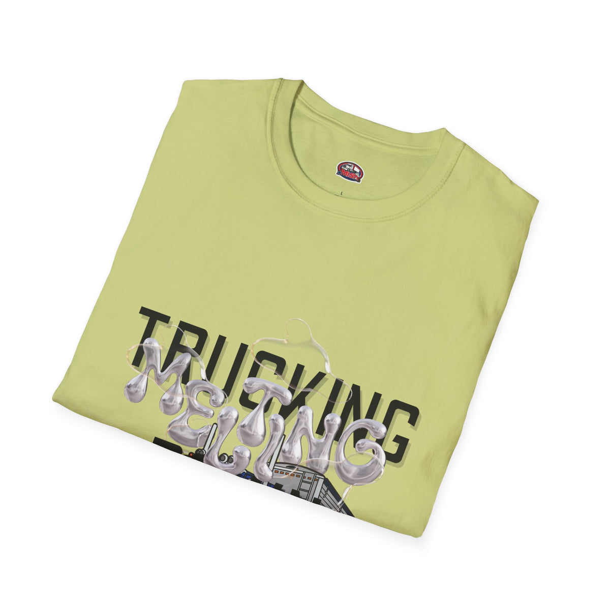 Heather navy unisex T-shirt from Printify's Trucking Melting Down collection, designed for freight brokers and truckers.