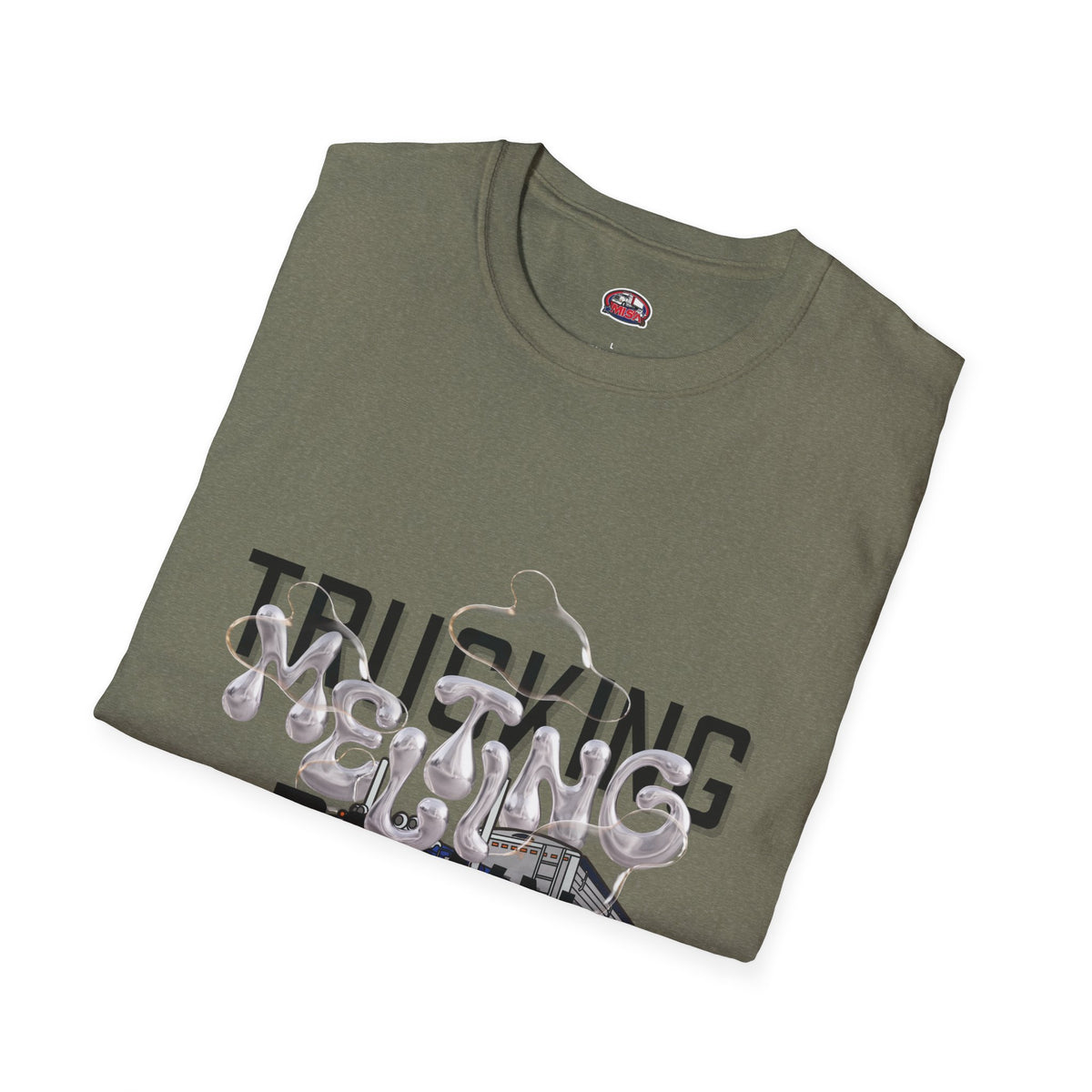 Unisex Heather Navy T-Shirt from Printify's Trucking Melting Down collection, featuring freight broker and trucker-themed design.