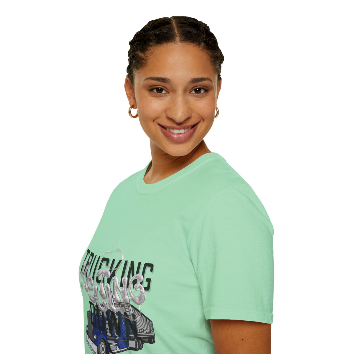 Heather navy unisex T-shirt from Printify's Trucking Melting Down collection, featuring trucking and freight broker-themed design.