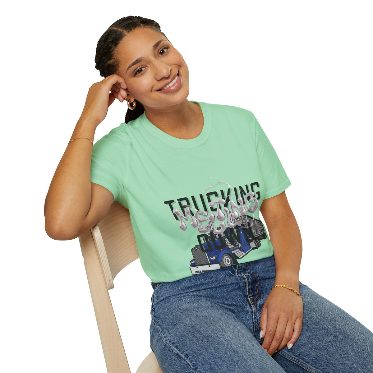 Unisex Heather Navy T-Shirt from Printify's Trucking Melting Down collection, featuring freight broker and trucker-themed graphics.