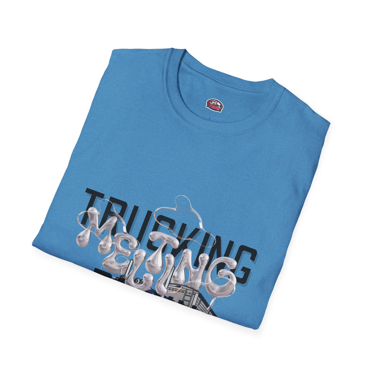 Unisex Heather Navy T-shirt from Printify's Trucking Melting Down collection, featuring trucking and freight broker-themed graphic.