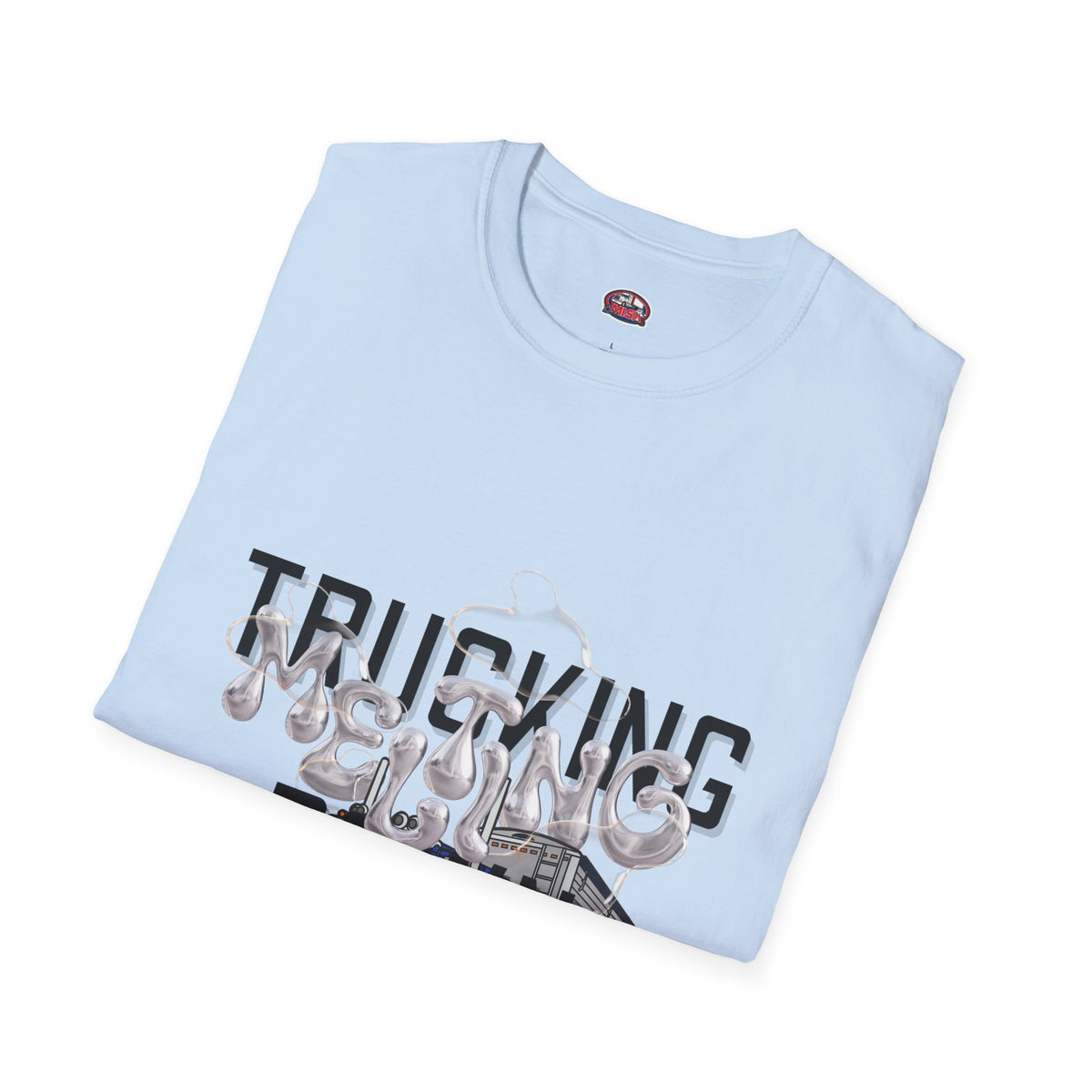 Heather navy unisex trucking T-shirt from Printify's Melting Down collection, designed for freight brokers and truckers.