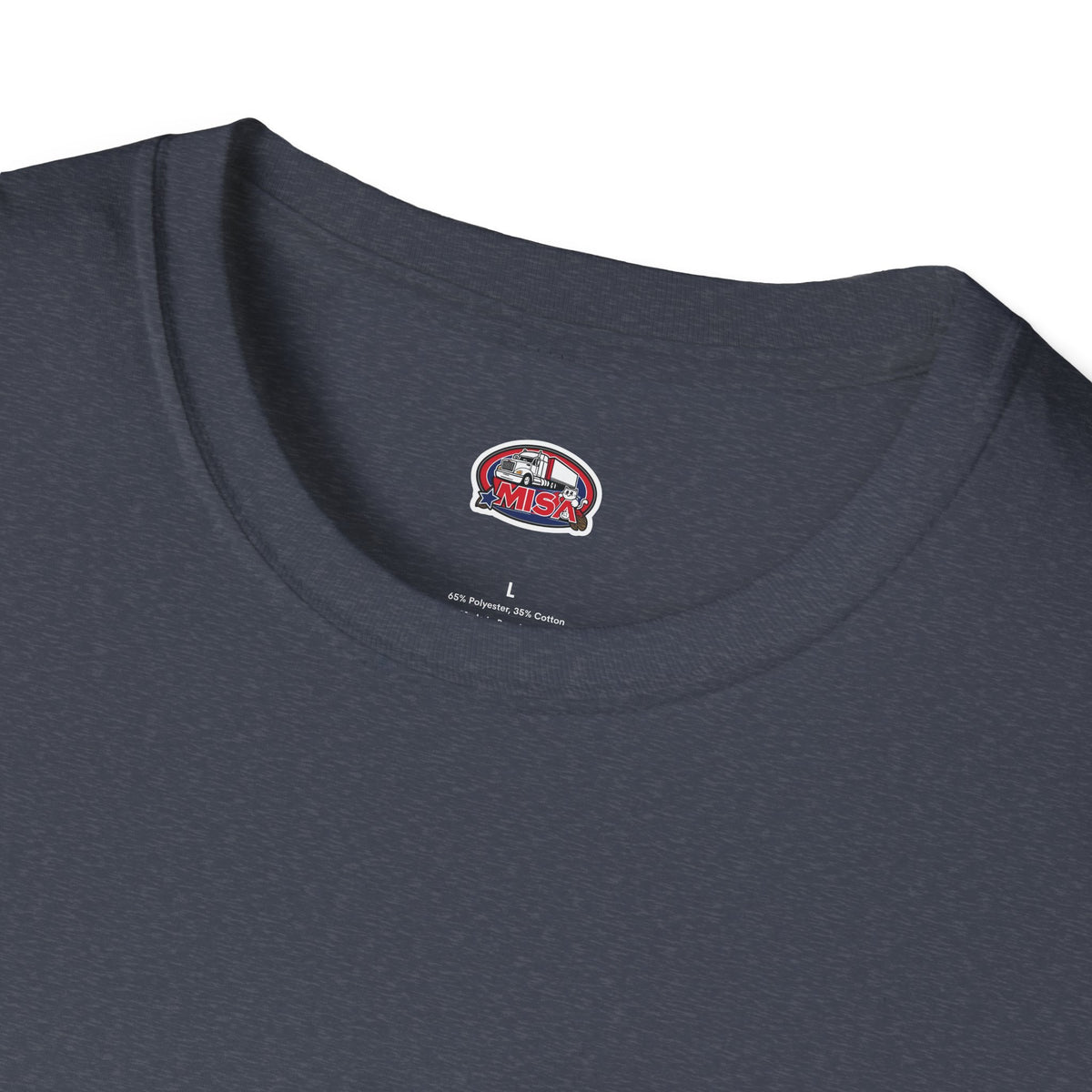 Heather navy unisex T-shirt from Printify's Trucking Melting Down collection, featuring trucking and freight broker graphic.