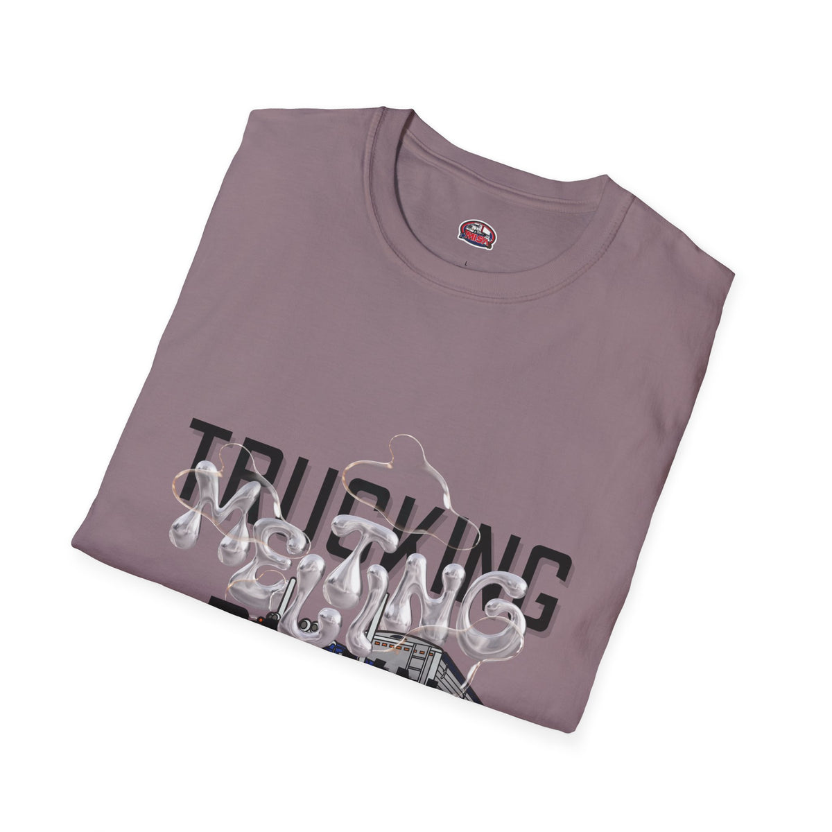 Heather navy unisex T-shirt from Printify's Trucking Melting Down collection, featuring freight broker and trucker-themed graphics.