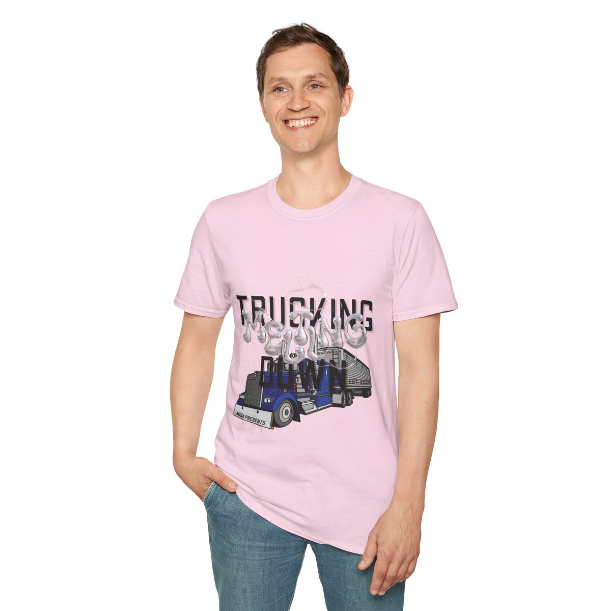 Unisex Heather Navy T-Shirt from Printify's Trucking Melting Down collection for freight brokers and truckers.
