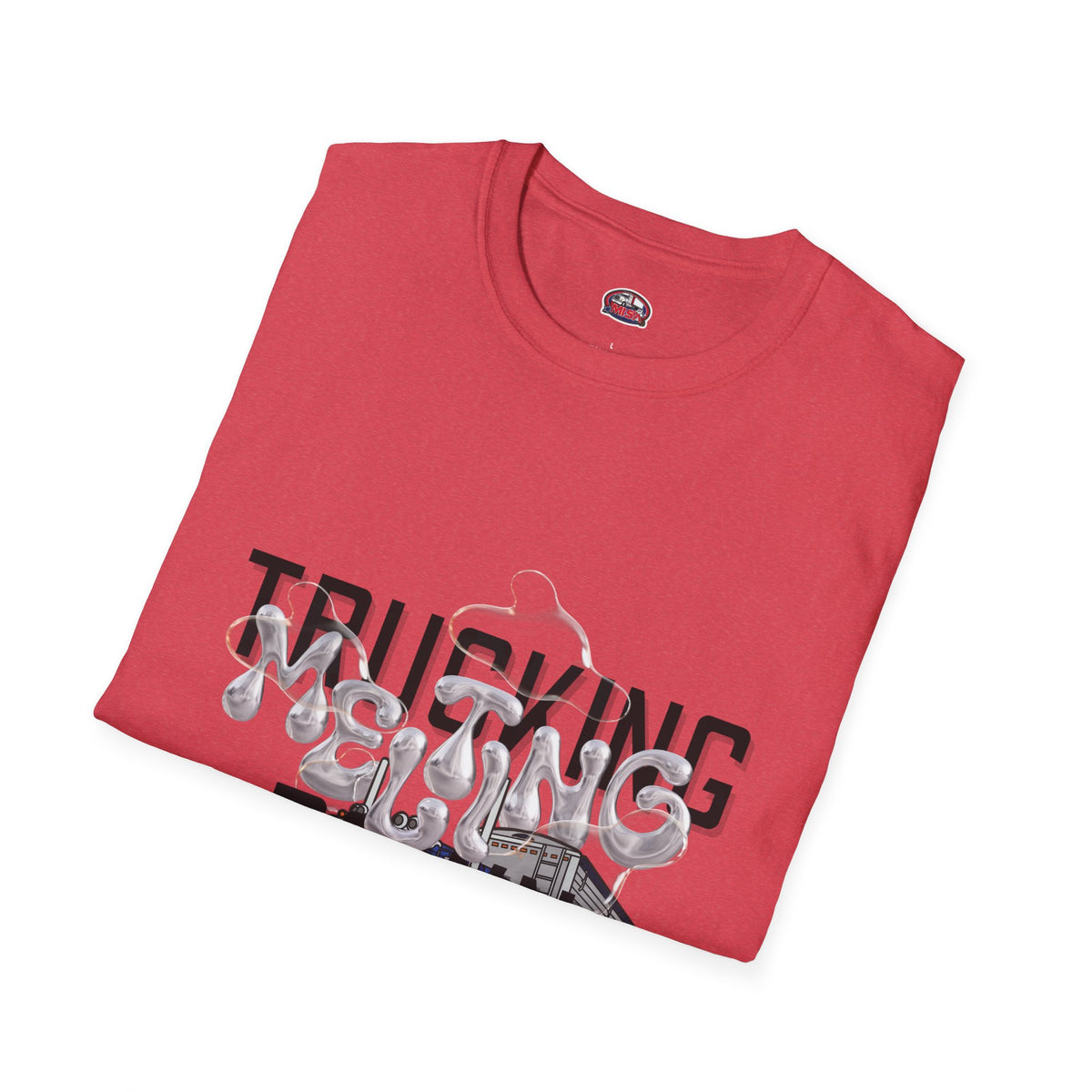 Unisex Heather Navy T-Shirt from Printify's Trucking Melting Down collection, featuring trucking and freight broker graphic design.