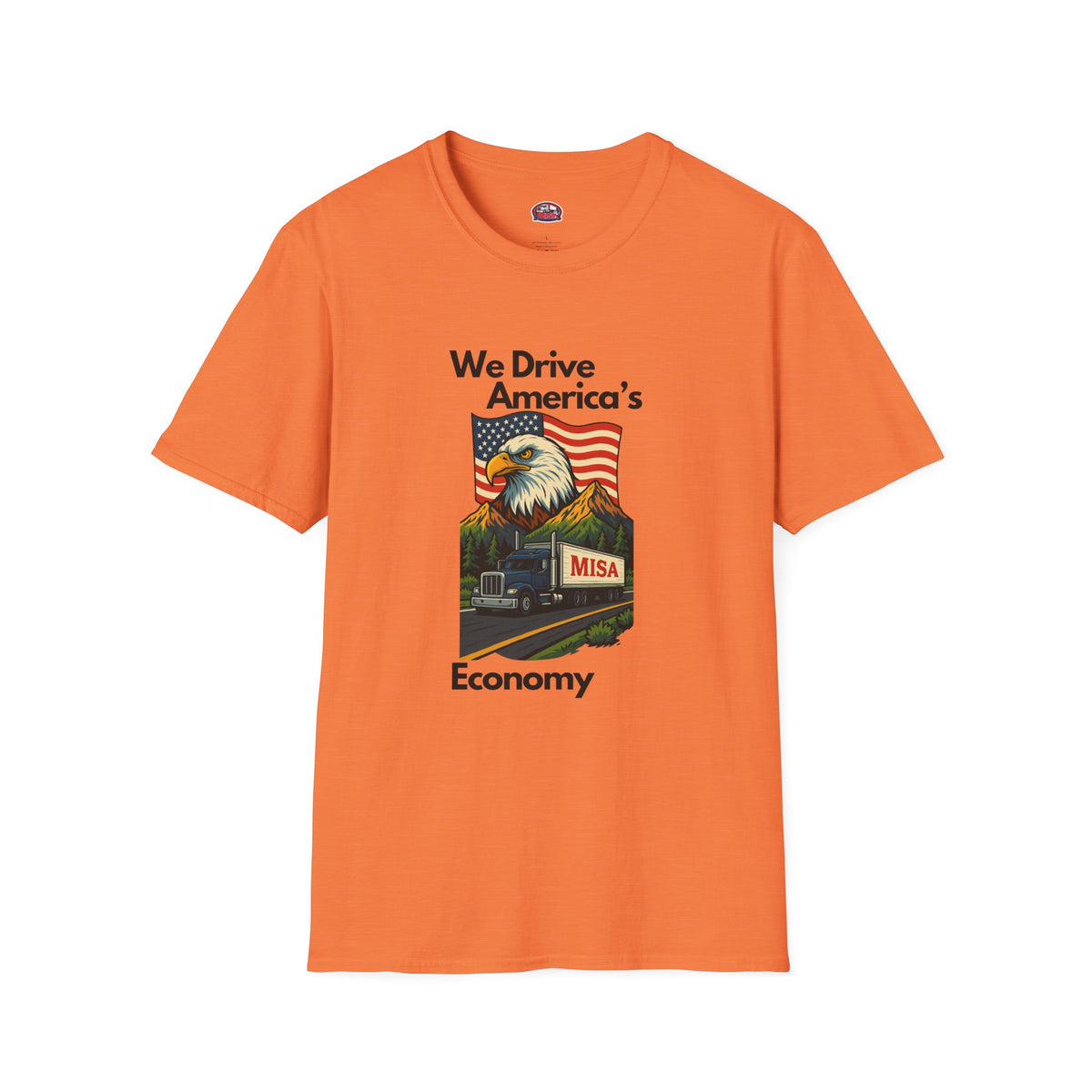 White patriotic unisex T-shirt by Printify featuring "We Drive America's Economy" design on front.