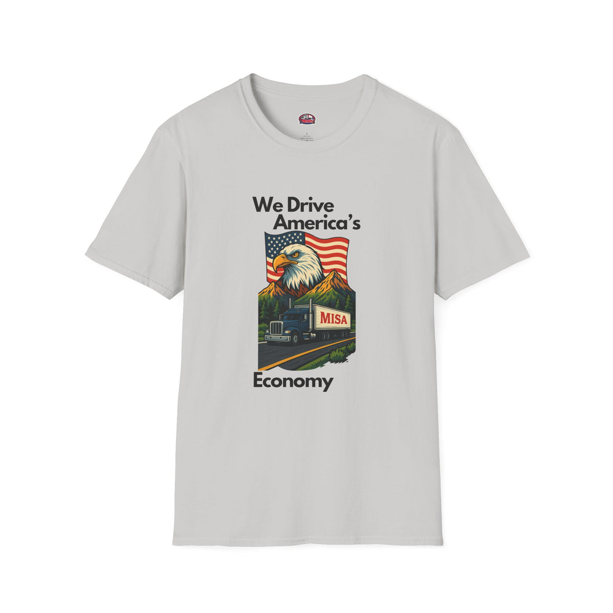 White patriotic unisex T-shirt by Printify featuring "We Drive America's Economy" design.
