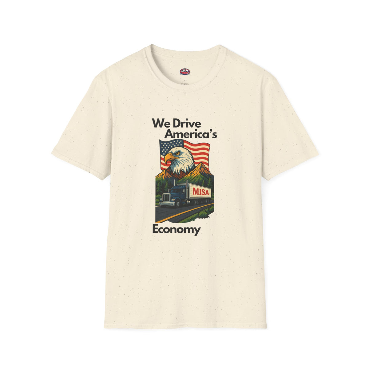White patriotic unisex T-shirt by Printify featuring a "We Drive America's Economy" design on the front.