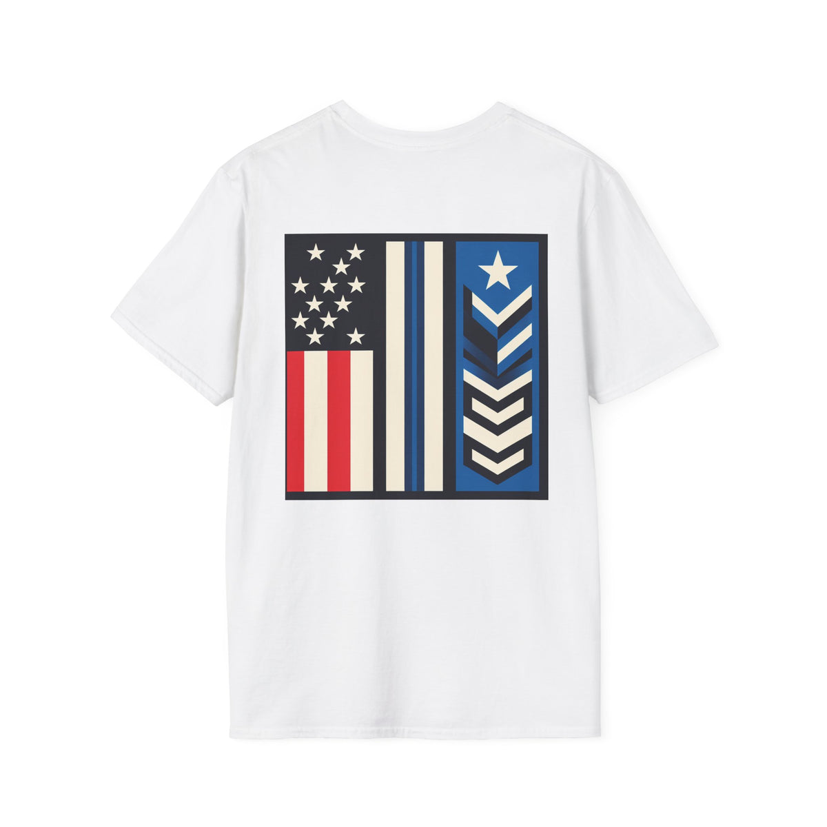 White patriotic unisex T-shirt by Printify featuring "We Drive America's Economy" design, showcasing a casual and bold graphic style.