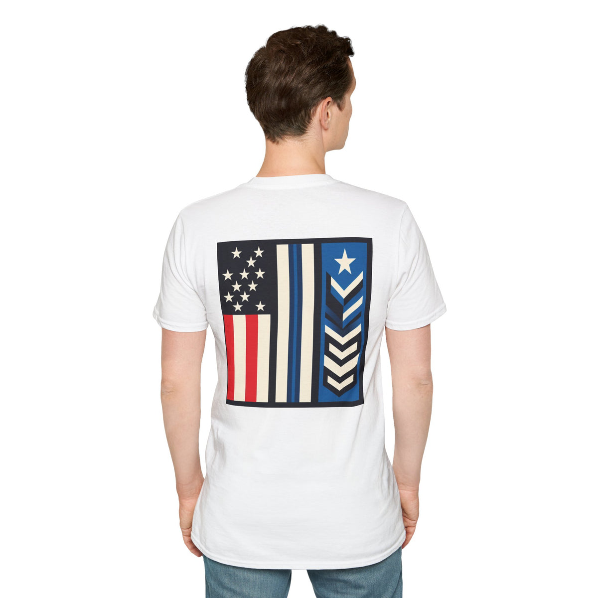 White patriotic unisex T-shirt by Printify featuring a "We Drive America's Economy" design.