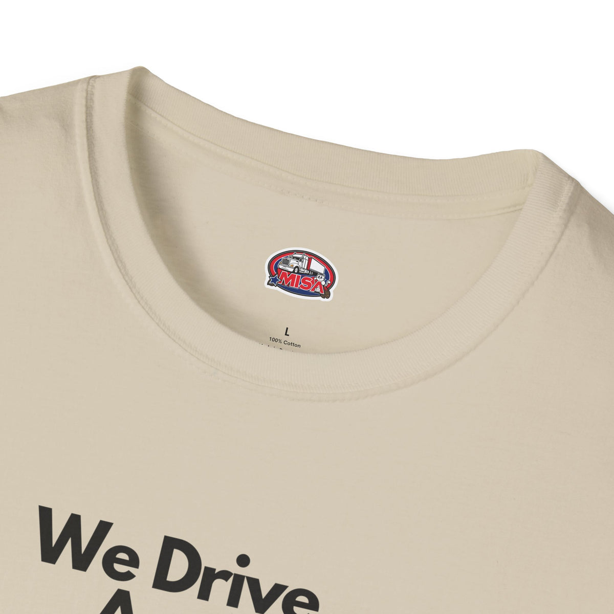 White patriotic unisex T-shirt with "We Drive America's Economy" design by Printify, featuring a bold graphic on the front.
