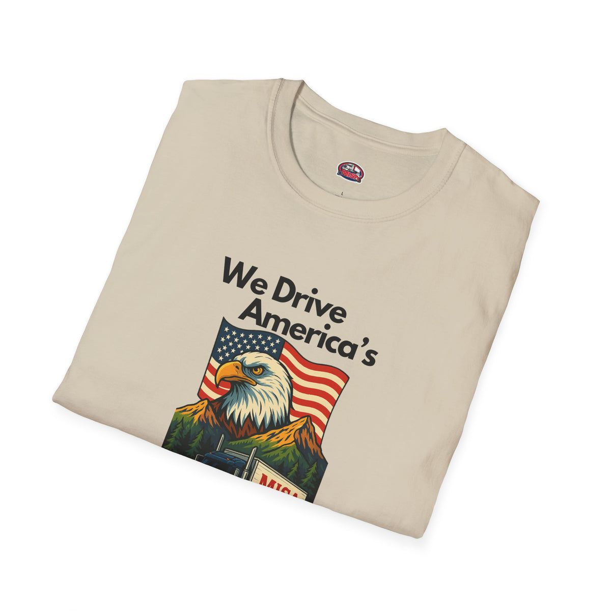 White unisex patriotic T-shirt by Printify featuring a "We Drive America's Economy" design.