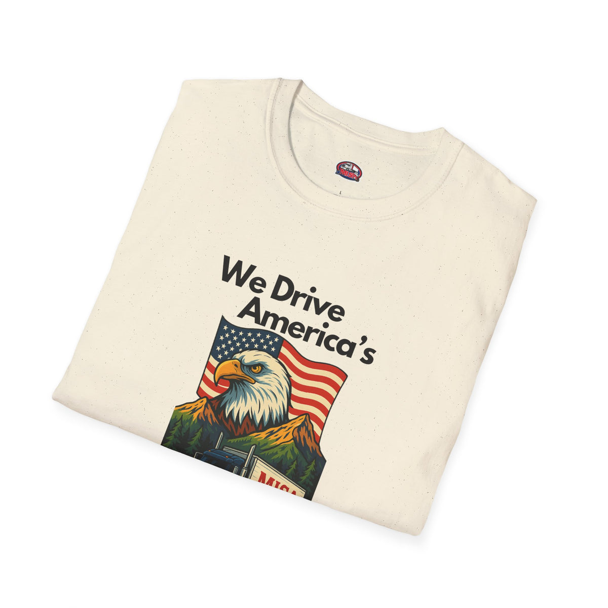 White unisex patriotic T-shirt by Printify featuring "We Drive America's Economy" design for men and women.