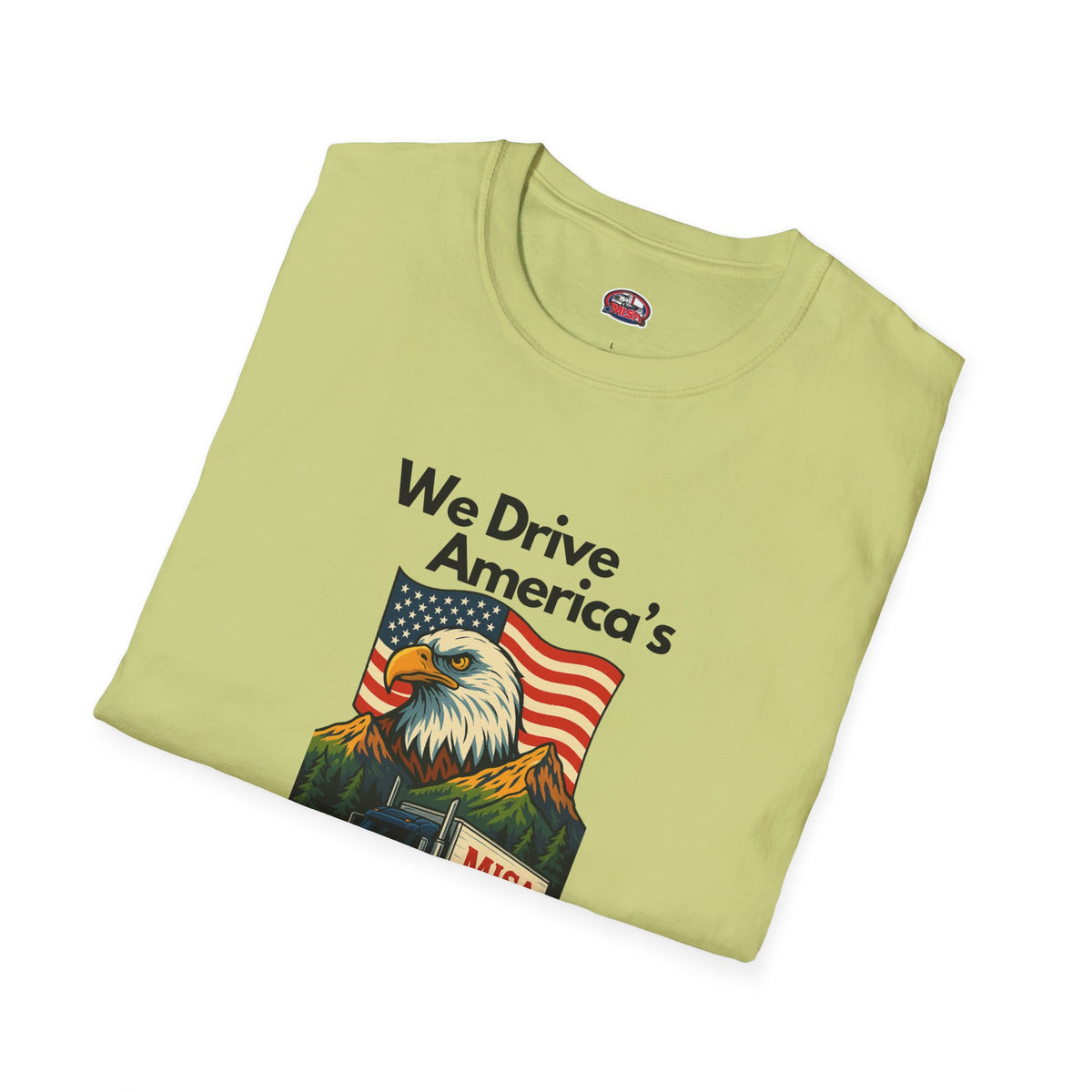 White patriotic unisex T-shirt by Printify featuring a "We Drive America's Economy" design on the front.