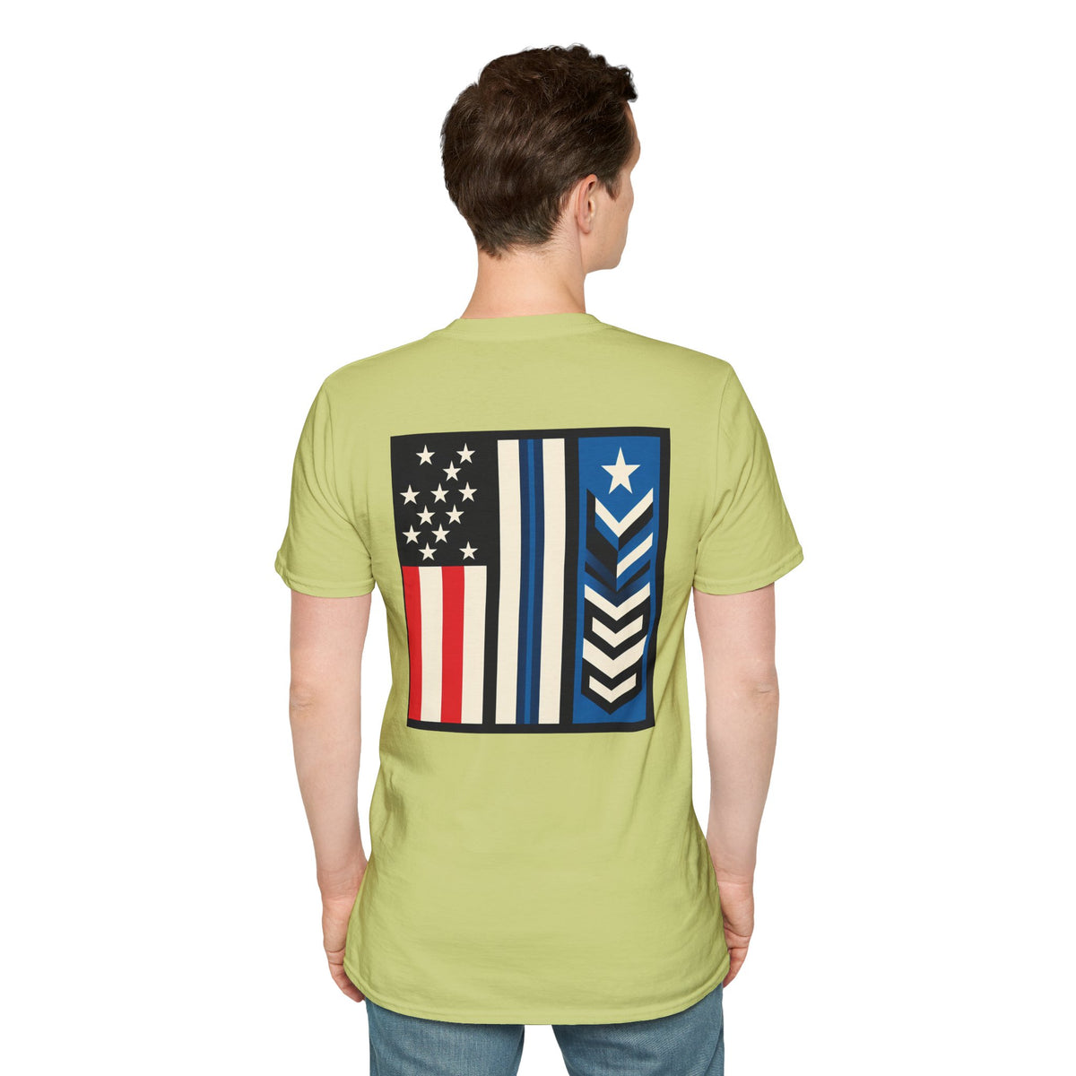 White patriotic unisex T-shirt by Printify featuring a "We Drive America's Economy" design, casual fit and comfortable fabric.