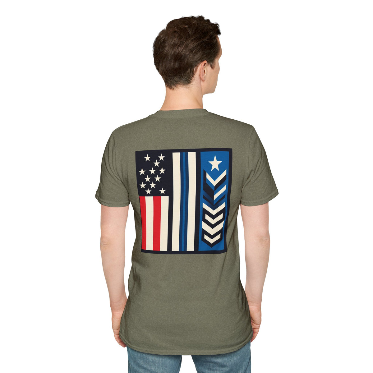 White patriotic unisex T-shirt by Printify featuring "We Drive America's Economy" design on the front.
