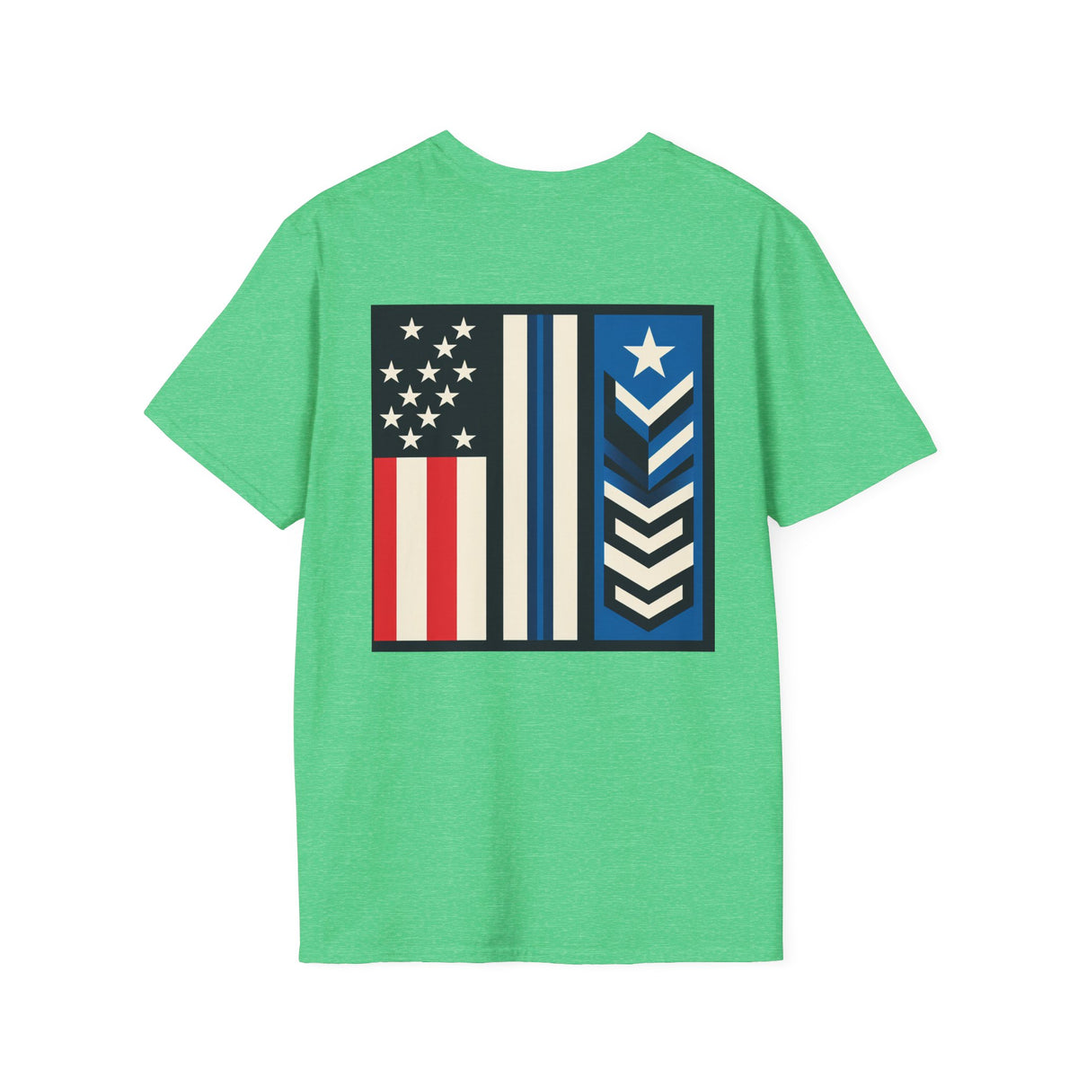 White unisex patriotic T-shirt by Printify with "We Drive America's Economy" design, featuring red, white, and blue graphics.