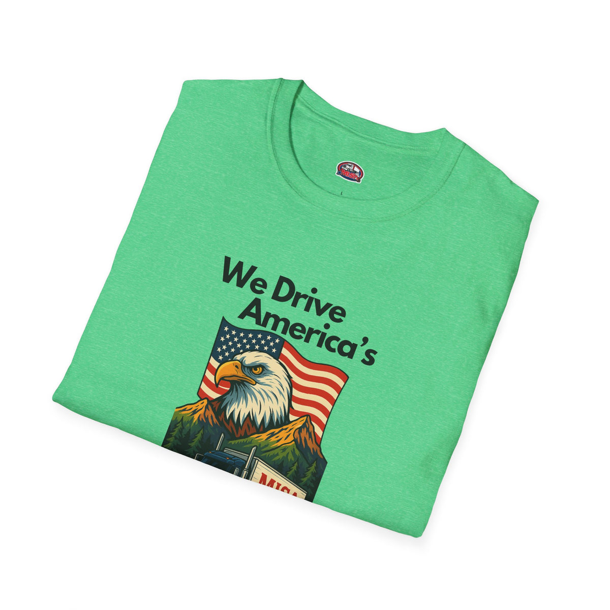 White patriotic unisex T-shirt by Printify featuring a "We Drive America's Economy" design on the front.