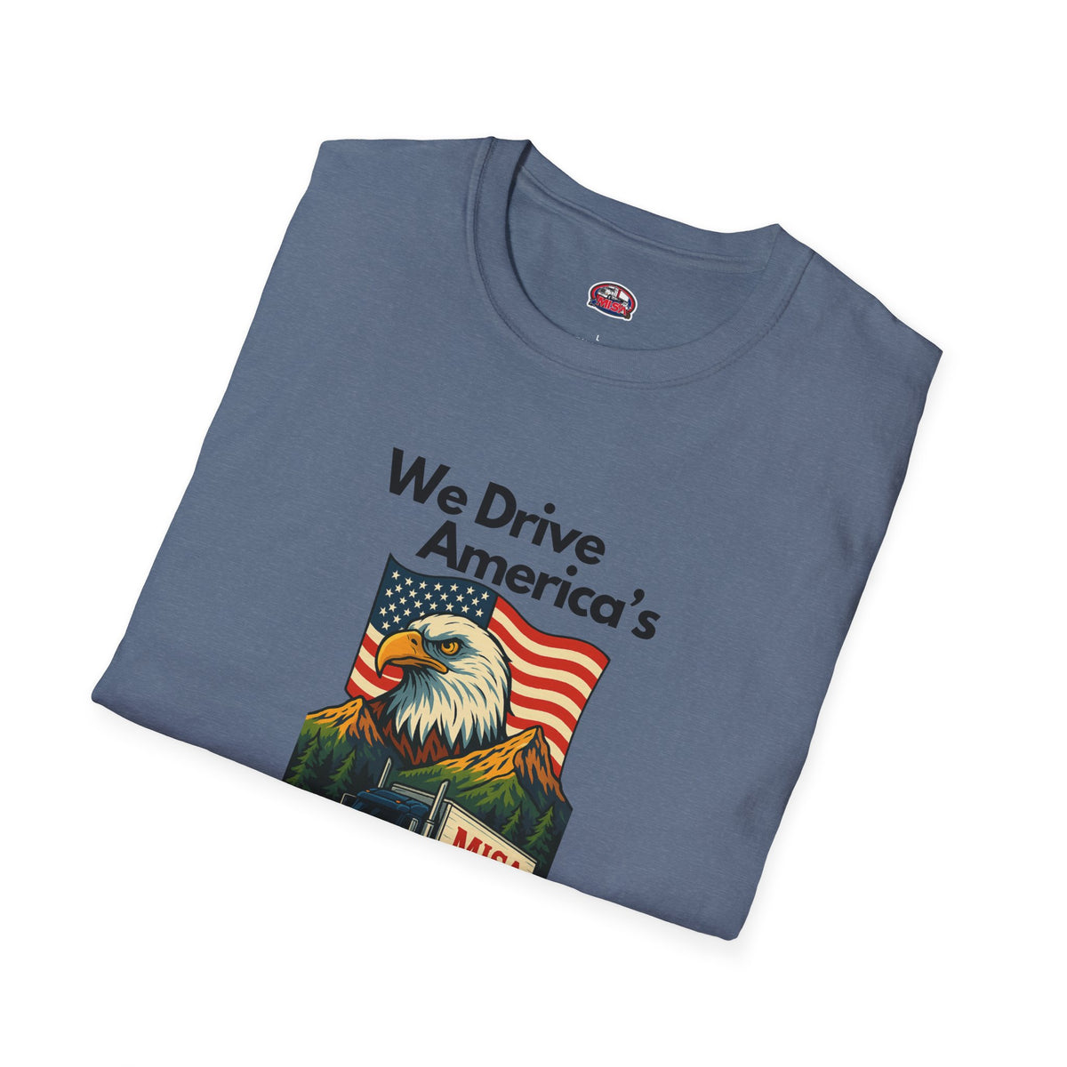 White unisex patriotic T-shirt by Printify featuring a "We Drive America's Economy" design.