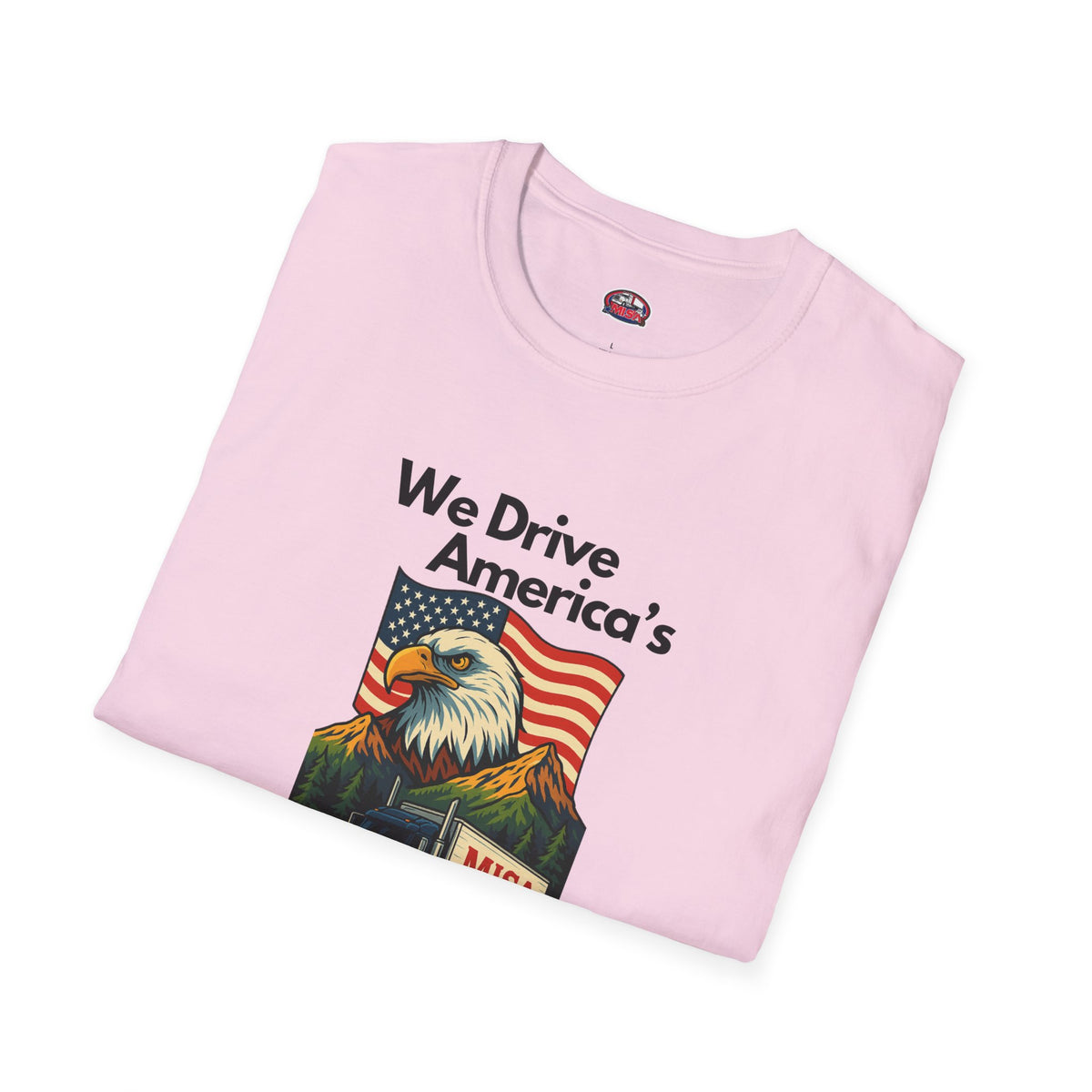 White patriotic unisex T-shirt with "We Drive America's Economy" design, made by Printify, featuring a casual fit and bold graphic.