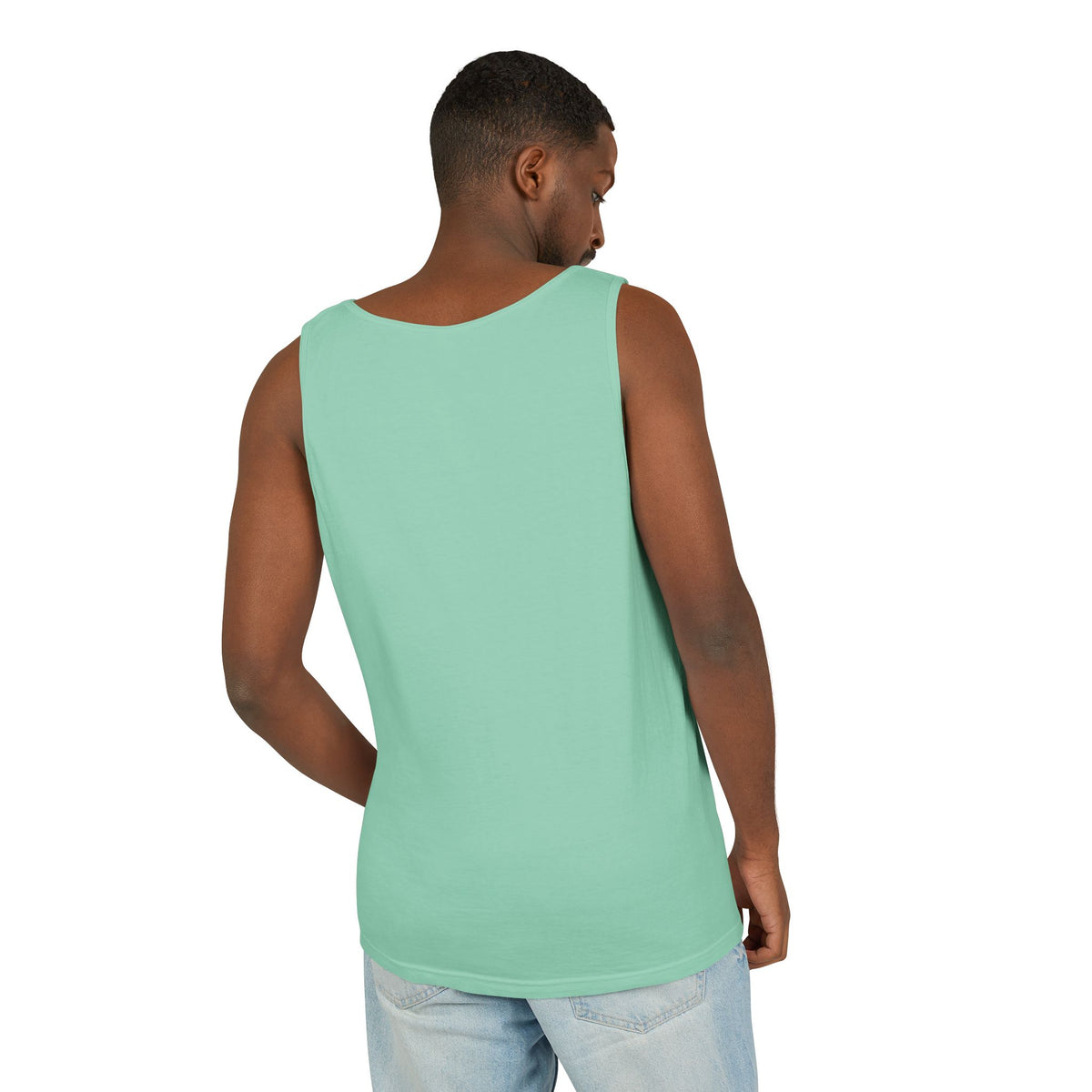 Chambray trucking humor tank top from Printify with "I'll Sleep When I'm Done" slogan, casual sleeveless shirt for truck enthusiasts.