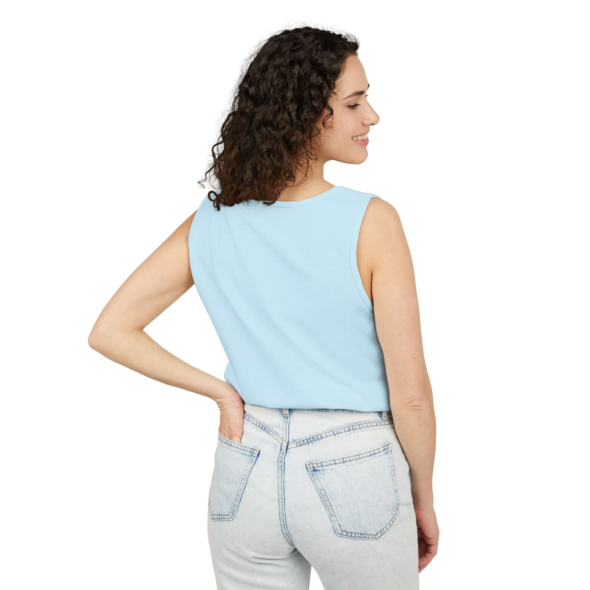 Chambray trucking humor tank top from Printify with "I'll Sleep When I'm Done" slogan, casual sleeveless design, XS size.