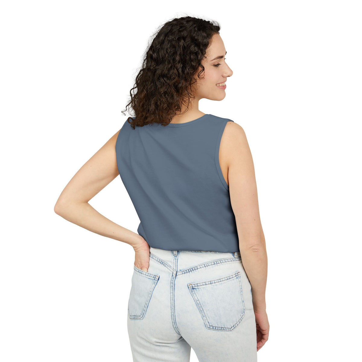 Chambray trucking humor tank top by Printify featuring "I'll Sleep When I'm Done" slogan, casual sleeveless design.