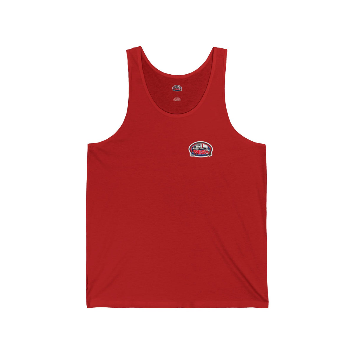 Aqua unisex jersey tank top with patriotic "We Drive America's Economy" graphic print, by Printify.