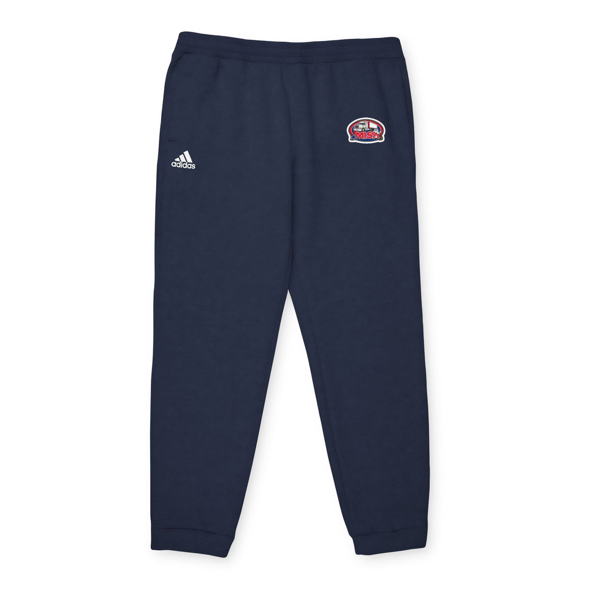 Black adidas unisex fleece joggers, comfortable athleisure trousers with elastic cuffs and waistband, suitable for casual wear.