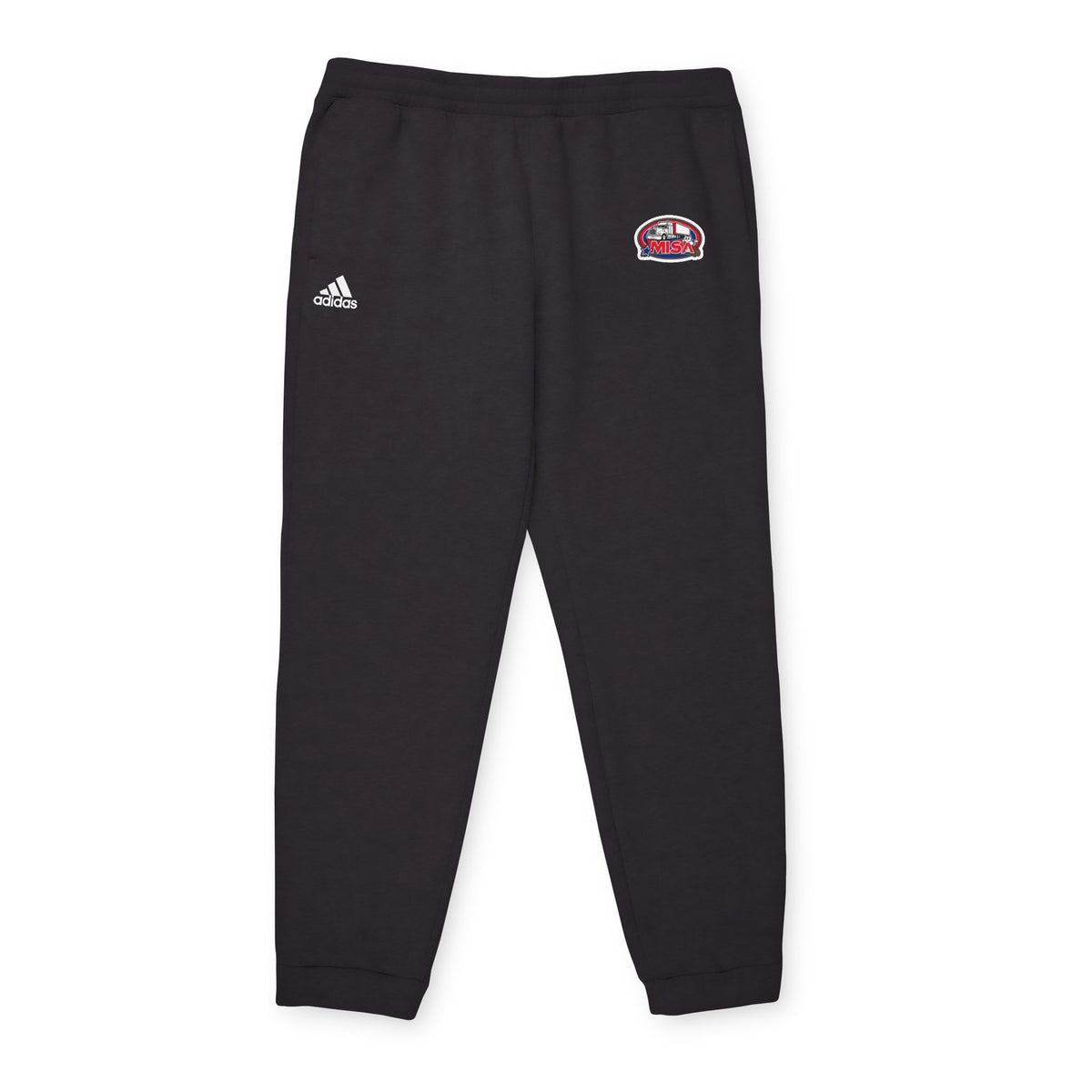 Black adidas Unisex fleece joggers, comfortable athleisure trousers with elastic waistband and relaxed fit, ideal for casual wear.