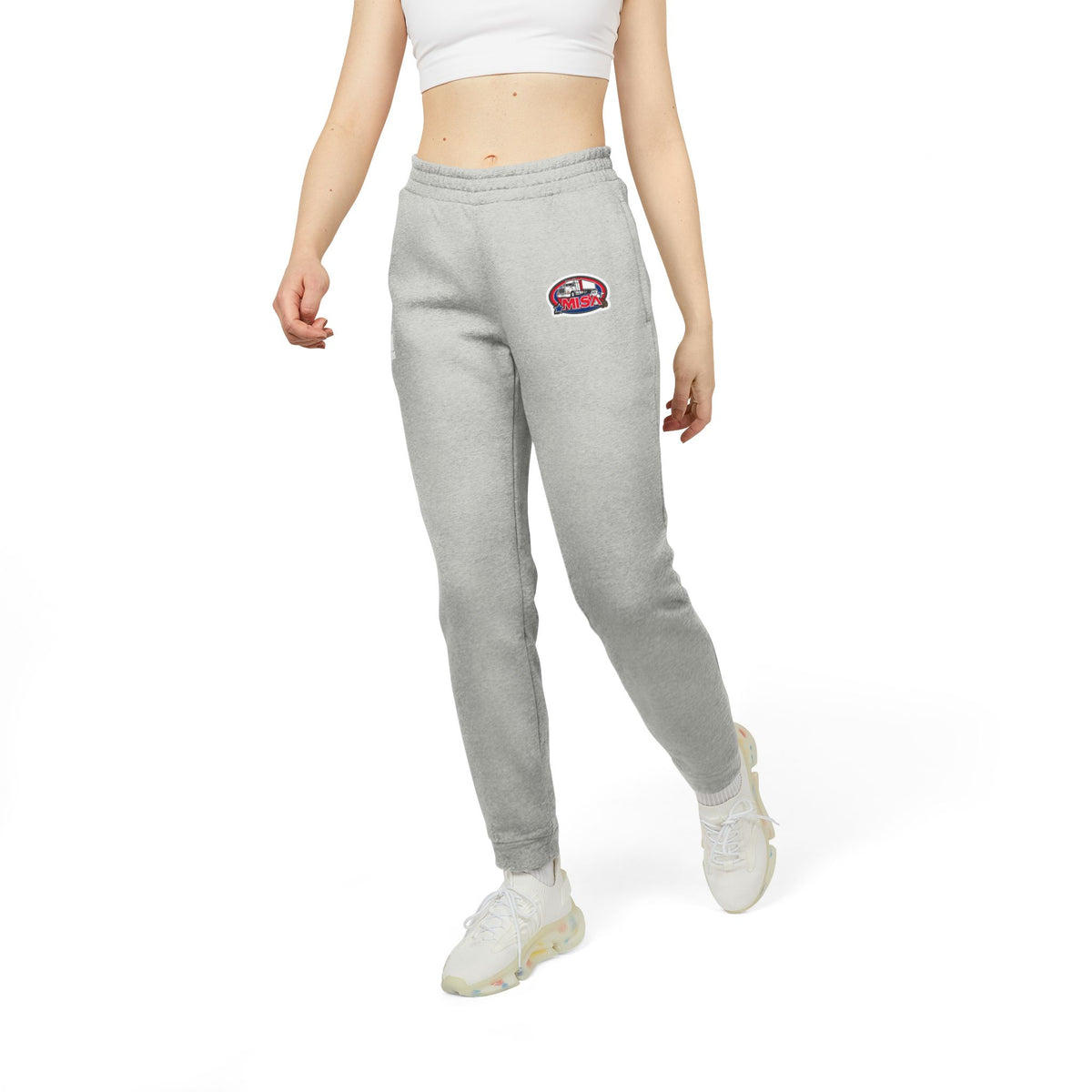Black adidas unisex fleece joggers, comfortable athleisure trousers with elastic waistband and relaxed fit for casual wear.
