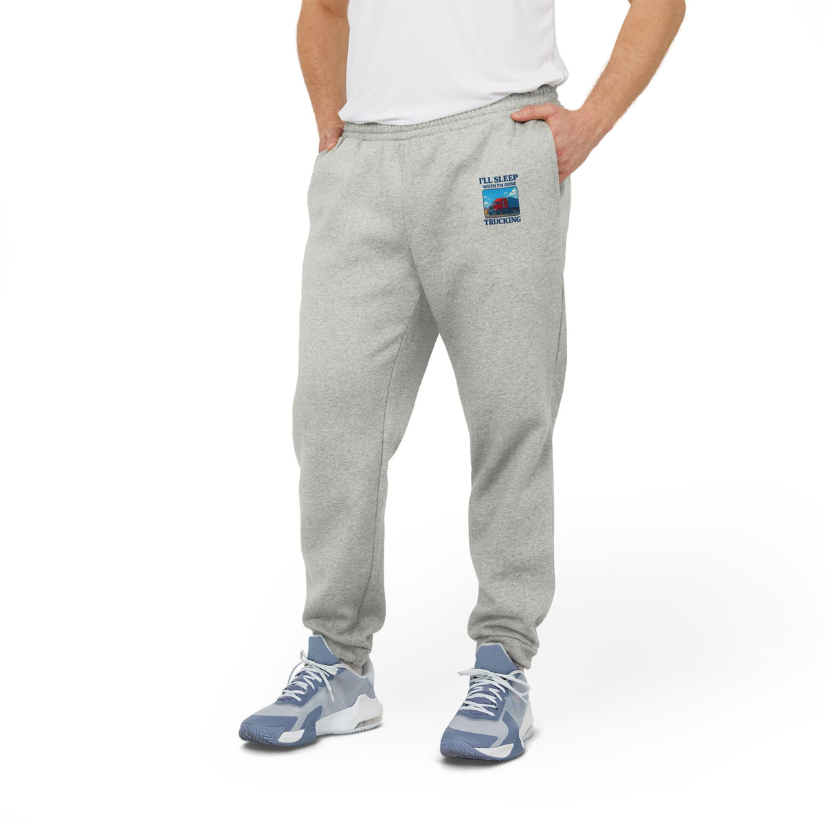Grey Heather Adidas Unisex Fleece Joggers, cozy trousers for relaxing or active days, by Printify.